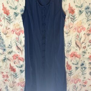 Vintage Sleeveless Blue Button-Down Dress